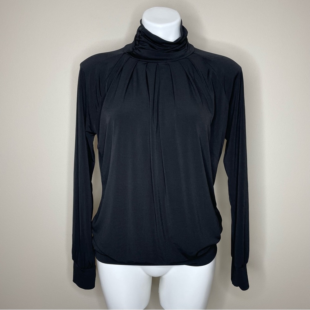 New York & Company Black Softly Gathered Turtleneck Blouse